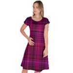 Fuchsia Madras Plaid Classic Short Sleeve Dress