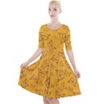 Mustard Yellow Monarch Butterflies Quarter Sleeve A-Line Dress