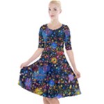 Abstract Paint Splatters Quarter Sleeve A-Line Dress