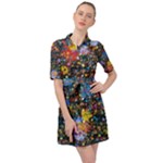 Abstract Paint Splatters Belted Shirt Dress