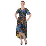 Abstract Paint Splatters Front Wrap High Low Dress
