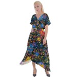 Abstract Paint Splatters Cross Front Sharkbite Hem Maxi Dress