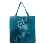 Teal Floral Print Grocery Tote Bag