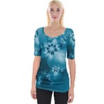 Teal Floral Print Wide Neckline Tee