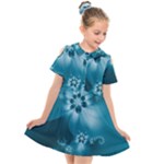 Teal Floral Print Kids  Short Sleeve Shirt Dress