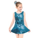 Teal Floral Print Kids  Skater Dress Swimsuit