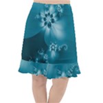 Teal Floral Print Fishtail Chiffon Skirt