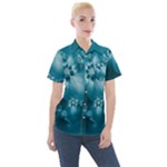 Teal Floral Print Women s Short Sleeve Pocket Shirt