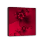 Scarlet Red Floral Print Mini Canvas 4  x 4  (Stretched)