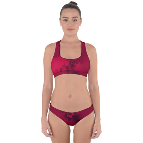 Scarlet Red Floral Print Cross Back Hipster Bikini Set from ArtsNow.com