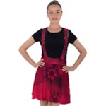 Scarlet Red Floral Print Velvet Suspender Skater Skirt