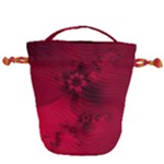 Scarlet Red Floral Print Drawstring Bucket Bag