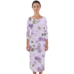 Purple Wildflower Print Quarter Sleeve Midi Bodycon Dress