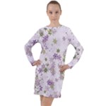 Purple Wildflower Print Long Sleeve Hoodie Dress