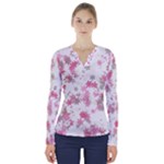 Pink Wildflower Print V-Neck Long Sleeve Top