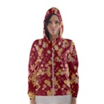 Gold and Tuscan Red Floral Print Women s Hooded Windbreaker