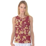 Gold and Tuscan Red Floral Print Women s Basketball Tank Top