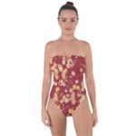 Gold and Tuscan Red Floral Print Tie Back One Piece Swimsuit