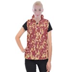 Gold and Tuscan Red Floral Print Women s Button Up Vest