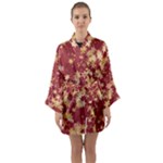 Gold and Tuscan Red Floral Print Long Sleeve Satin Kimono
