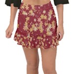 Gold and Tuscan Red Floral Print Fishtail Mini Chiffon Skirt