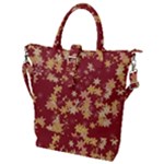 Gold and Tuscan Red Floral Print Buckle Top Tote Bag