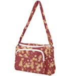 Gold and Tuscan Red Floral Print Front Pocket Crossbody Bag