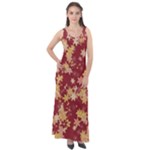 Gold and Tuscan Red Floral Print Sleeveless Velour Maxi Dress
