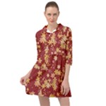 Gold and Tuscan Red Floral Print Mini Skater Shirt Dress