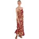 Gold and Tuscan Red Floral Print Cami Maxi Ruffle Chiffon Dress