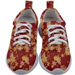 Gold and Tuscan Red Floral Print Kids Athletic Shoes