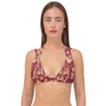 Gold and Tuscan Red Floral Print Double Strap Halter Bikini Top
