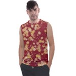 Gold and Tuscan Red Floral Print Men s Regular Tank Top