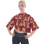 Gold and Tuscan Red Floral Print Mock Neck Tee