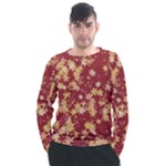 Gold and Tuscan Red Floral Print Men s Long Sleeve Raglan Tee