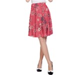Red Wildflower Floral Print A-Line Skirt