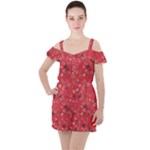Red Wildflower Floral Print Ruffle Cut Out Chiffon Playsuit