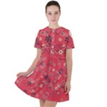 Red Wildflower Floral Print Short Sleeve Shoulder Cut Out Dress 