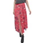 Red Wildflower Floral Print Velour Split Maxi Skirt
