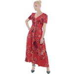 Red Wildflower Floral Print Button Up Short Sleeve Maxi Dress