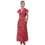 Red Wildflower Floral Print Flutter Sleeve Maxi Dress
