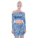 Yellow Flowers on Blue Off Shoulder Top with Mini Skirt Set