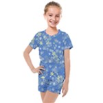 Yellow Flowers on Blue Kids  Mesh Tee and Shorts Set