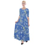 Yellow Flowers on Blue Half Sleeves Maxi Dress