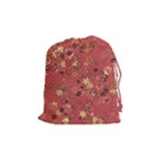 Gold and Rust Floral Print Drawstring Pouch (Medium)