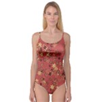Gold and Rust Floral Print Camisole Leotard 