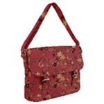 Gold and Rust Floral Print Buckle Messenger Bag