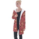 Gold and Rust Floral Print Longline Hooded Cardigan