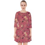Gold and Rust Floral Print Smock Dress