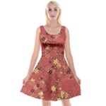 Gold and Rust Floral Print Reversible Velvet Sleeveless Dress